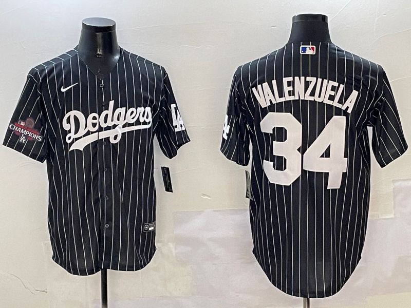 Men Los Angeles Dodgers #34 Valenzuela Black Stripe Jointly Name 2025 Nike MLB Jersey style 3